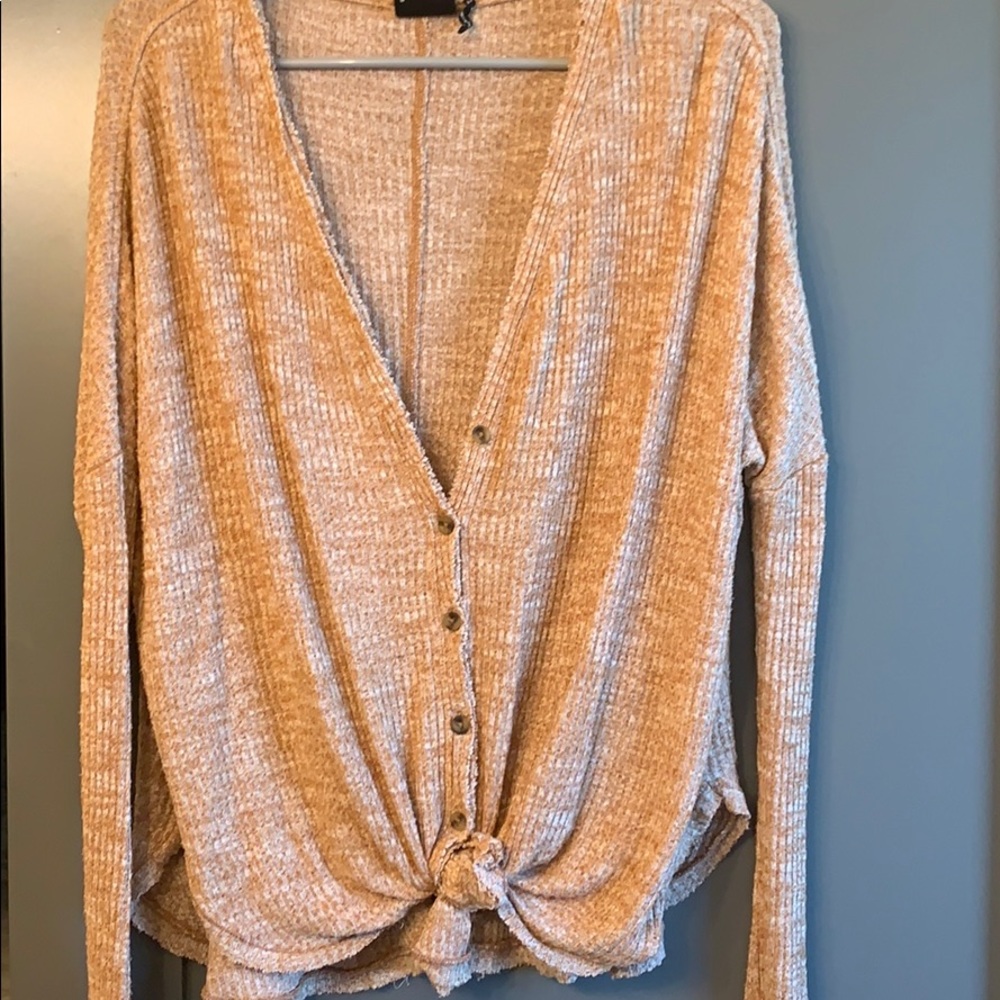 Long sleeve sweater button up with front tie